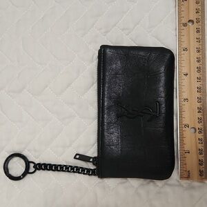 Auth Saint Laurent Monogram YSL Key Coin Pouch Black on Black